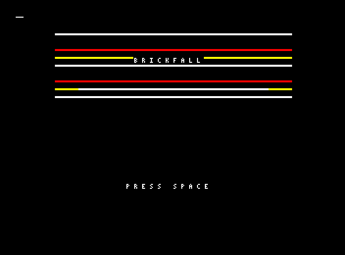 BRICKFALL title screen: striped lines in four colours, the title and PRESS SPACE