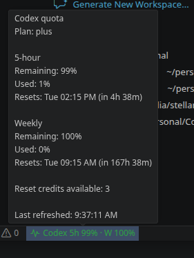 Codex Quota status-bar usage tooltip